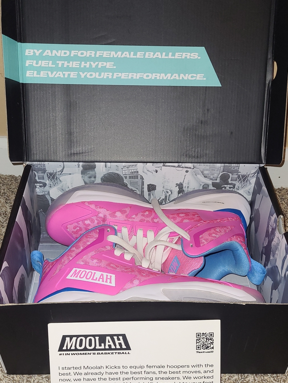 Moolah Women's Athletic Basketball Shoes in Pink with Blue Accents